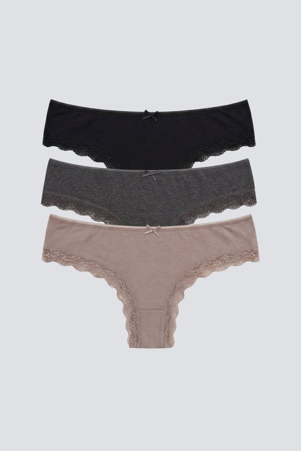 Women's Triple Cotton Brazilian Panties 4376 Mink-Anthracite-Black Color