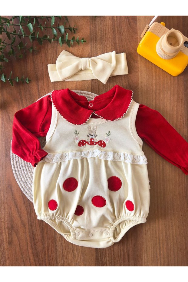 Mushroom Embroidered Baby Girl Bandana Romper 2-Piece Set