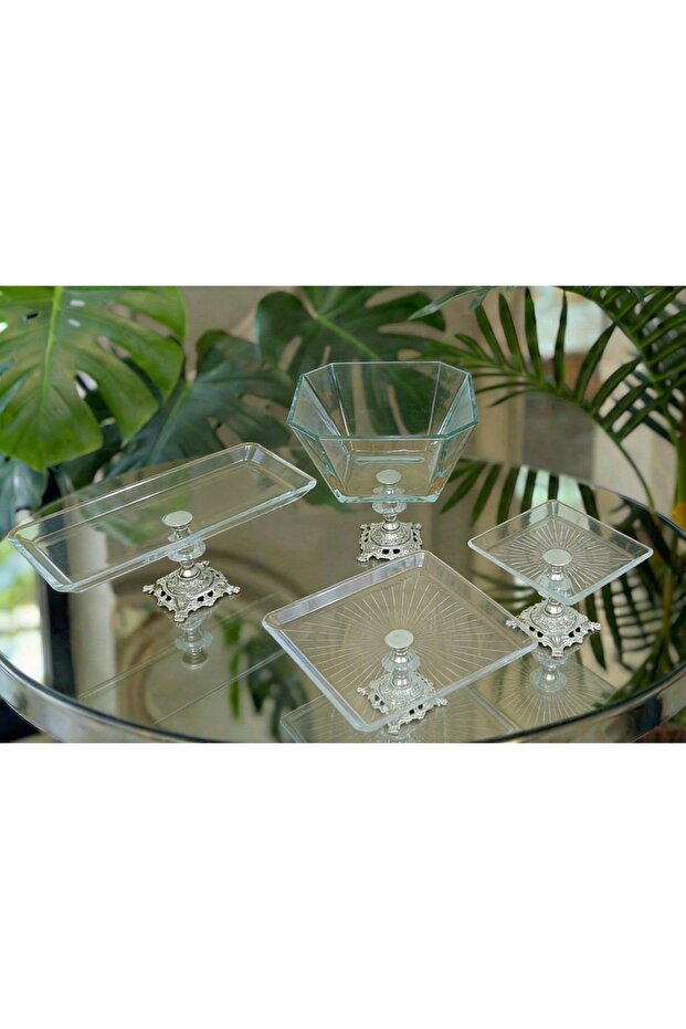 4 Piece Silver Cake Presentation Holder Cookie Holder Set