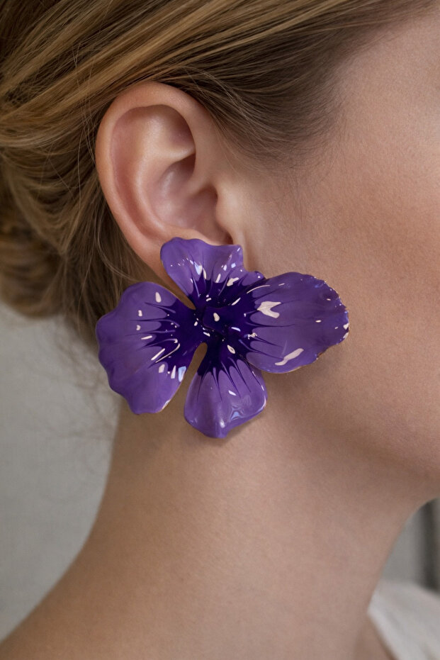 Geometric Shaped Purple Light Flower Earrings (8cm)