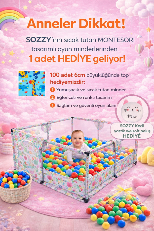 Sozzy Toys Kız Bebek ve Çocuk Oyun Alanı – Kaymaz Yumuşak Oyun Matı – Güvenli Oyun Zemini