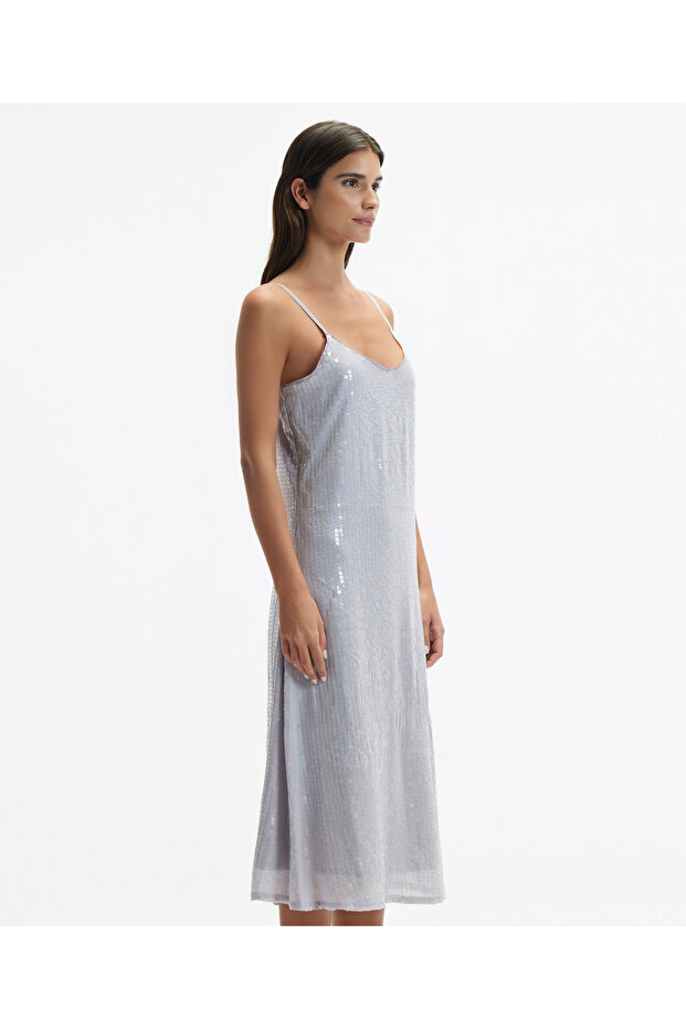 V Yaka Pullu Askılı Midi Boy Elbise - 2