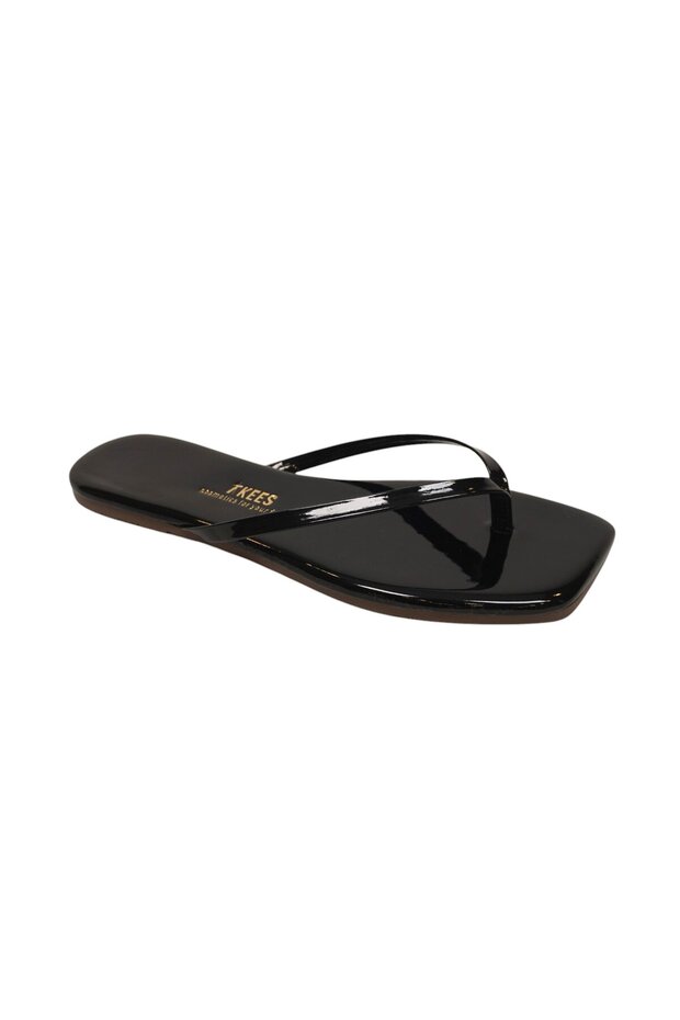 Women's Patent Leather Black Square Toe Flip-Flops Daily Stylish Slippers