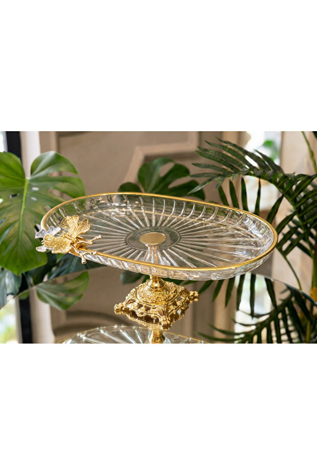 Luxury Gift Metal-Footed Gold Oval Butterfly Serving Dish Cookie Holder - New Series