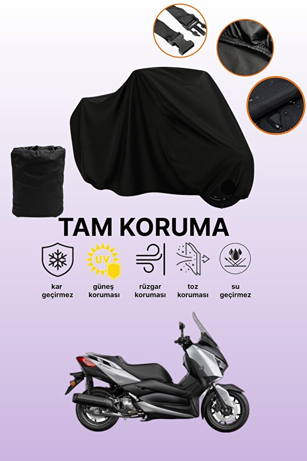 Black Rear Bag and Lock Incompatible Yamaha X-Max 125 Abs Compatible Motorcycle Tarpaulin