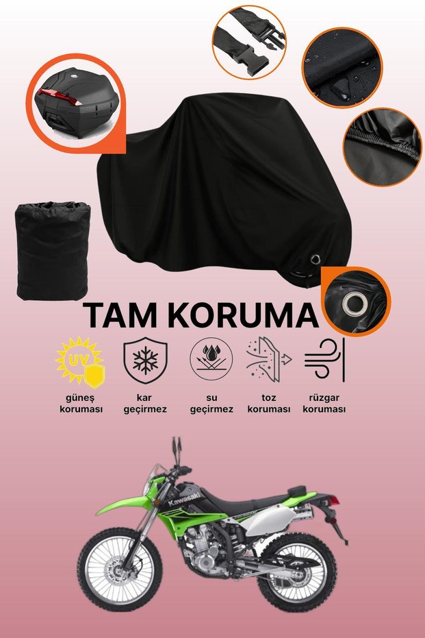 Black Rear Bag and Lock Compatible Kawasaki Klx 250 Compatible Motorcycle Tarpaulin