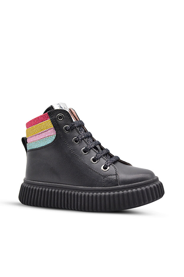Angel Lace-Up and Zippered Leather Girls' Boots Black