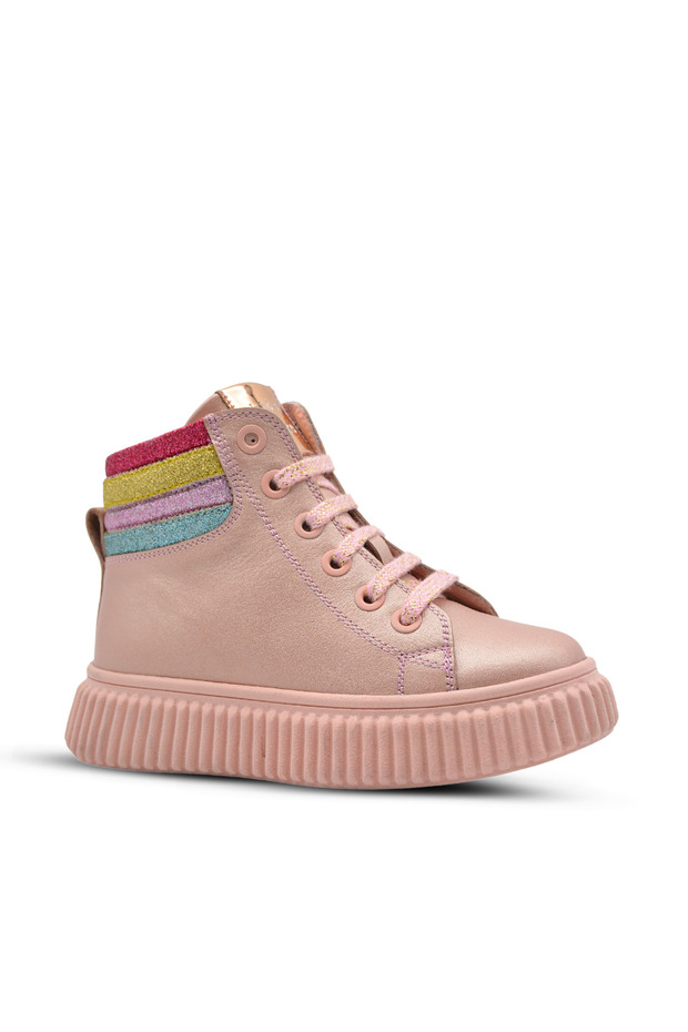 Angel Lace-up and Zippered Leather Girl's Boots Powder