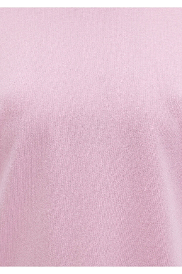 Bisklet Yaka Pembe Basic Tişört Regular Fit / Normal Kesim 1600955-71117 - 7