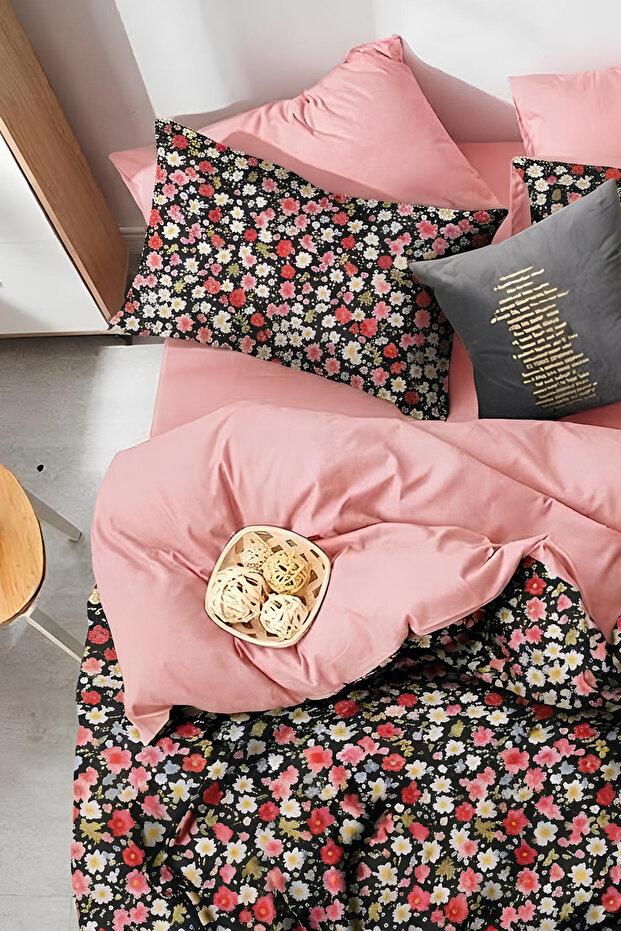 طقم غطاء لحاف مع ملاءة مطاطية مزدوجة اللون بنفسجي سلموني - 2