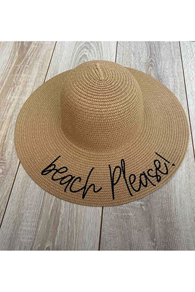 Beach Please Written Straw Flared Hat - 1