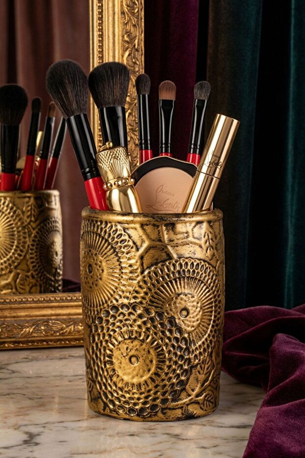 Makeup Organizer, Makeup Brush Holder, Makeup Organizer Set, Gold Antique Finish, Model 12