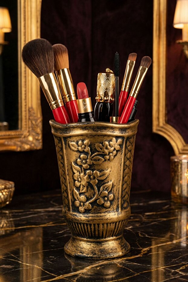 Makeup Organizer, Makeup Brush Holder, Makeup Organizer Set, Gold Antique Finish, Model 9