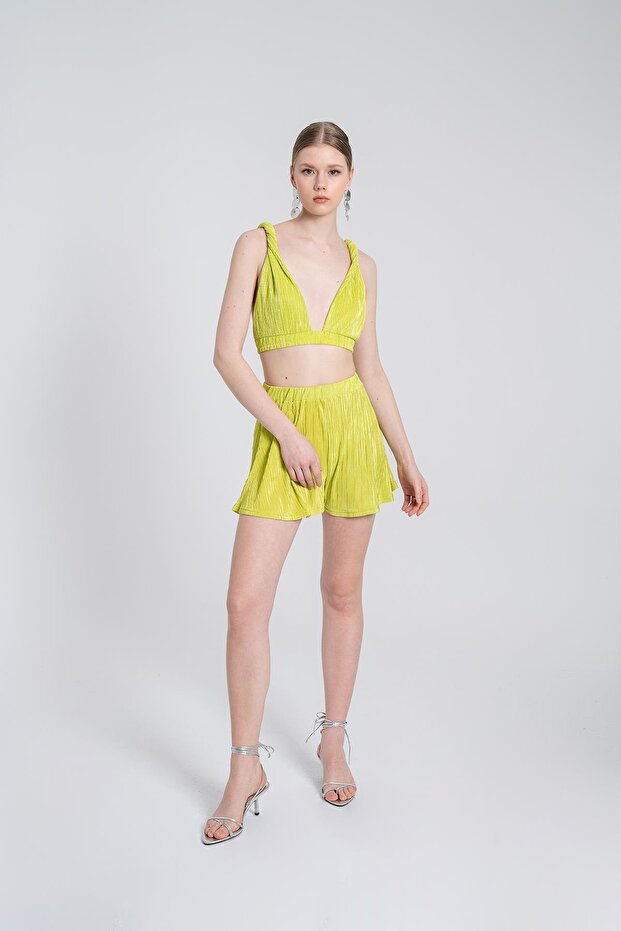 Beli Lastikli Mini Comfy Şort Yeşil - 5