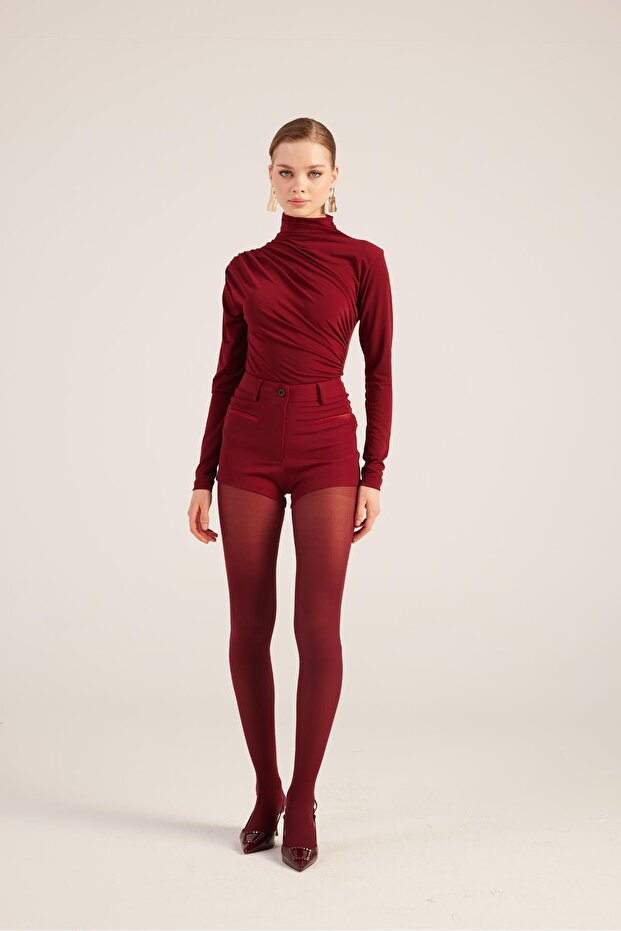 High Waist Zippered Mini Bailey Shorts Burgundy