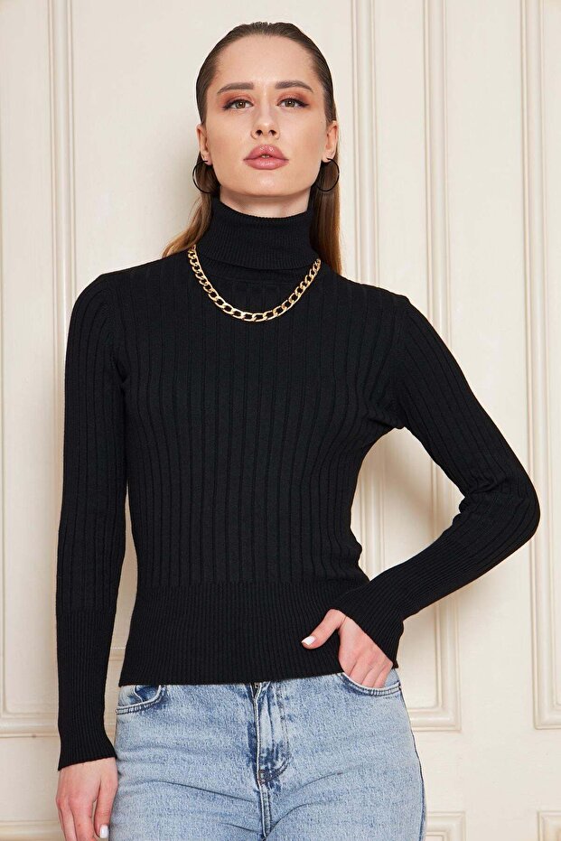 Turtleneck Ribbed Knitwear Sweater Knitwear Blouse 2017 Black