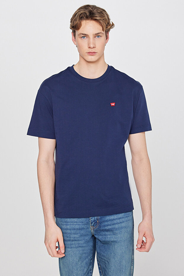 Relaxed Fit Regular Cut Crew Neck 100% Cotton Navy Blue T-Shirt