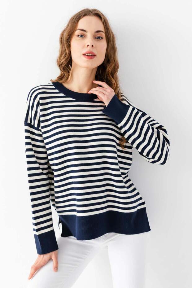Striped Oversize Knitwear Sweater 6336 Laci-Ecru