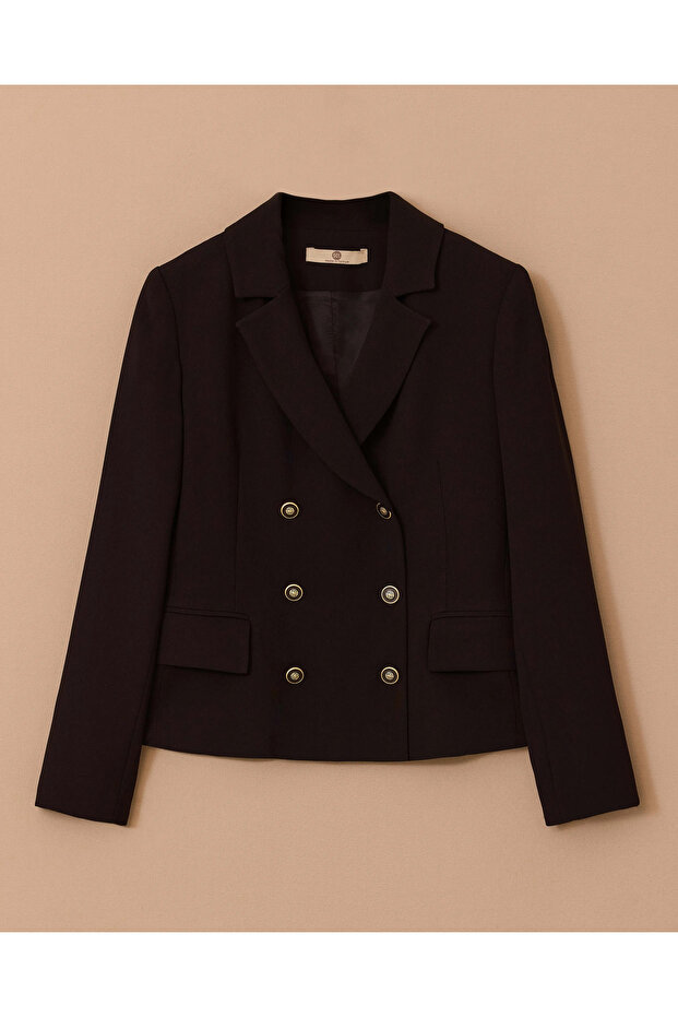 Düğmeli Kruvaze Ceket - 6