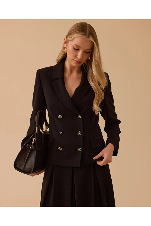 Düğmeli Kruvaze Ceket - 3