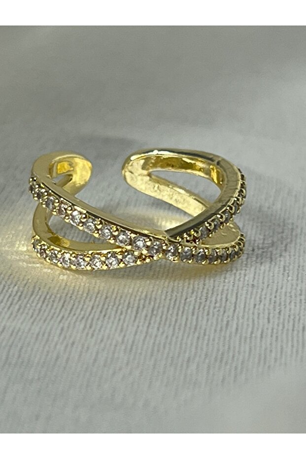 Stone-Set X Ring - Gold