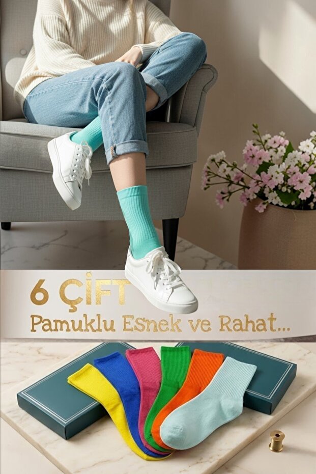 6 أزواج من الجوارب ذات اللون النيون للجنسين طويلة بدون نمط، مجموعة جوارب بألوان مختلطة 6 قطع