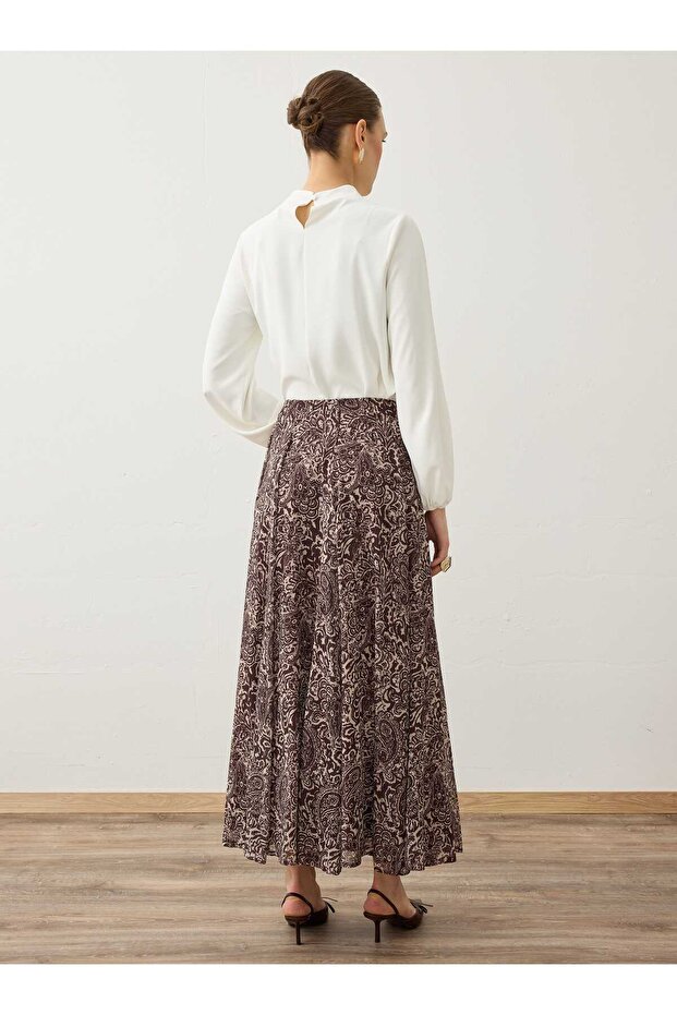 Shawl Patterned Chiffon Skirt - Brown Patterned - - 6