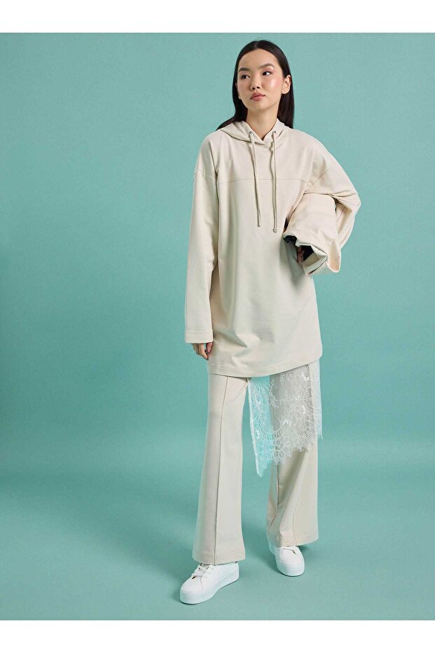 Seam Detail Hooded Tracksuit Set - Stone Color -