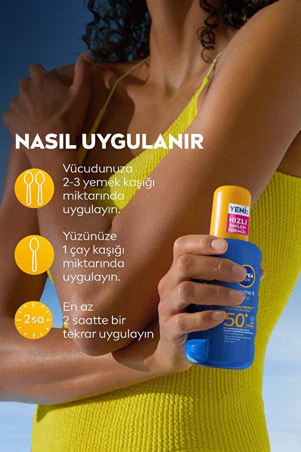 SUN SPF 50+ Yüksek Güneş Koruyucu ve Nemlendirici Vücut Spreyi 200ml,Suya Dayanıklı,C Vitamini - 6