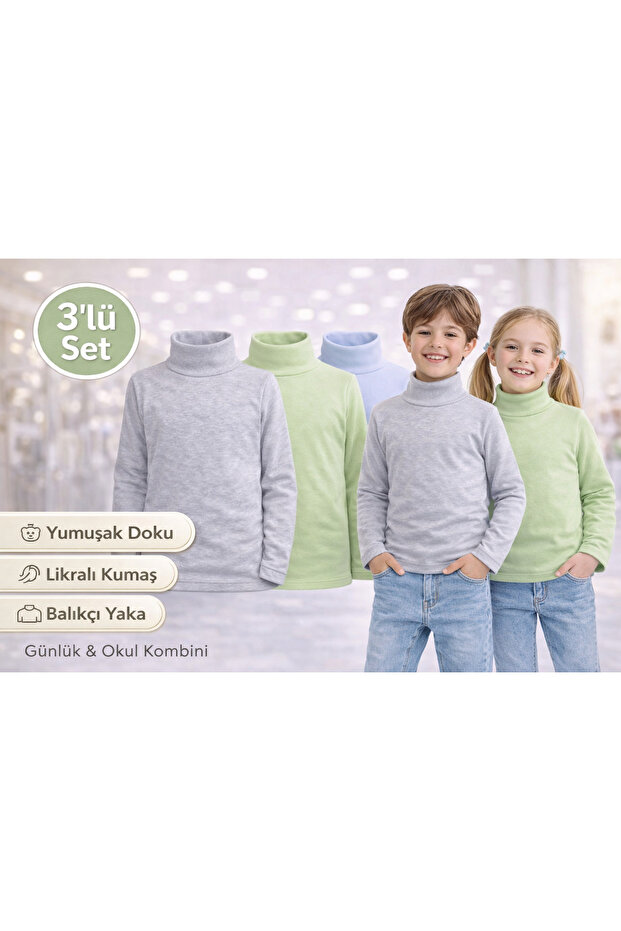 Turtleneck Cotton Stretch Fabric Long Sleeve 3-Piece Sweatshirt