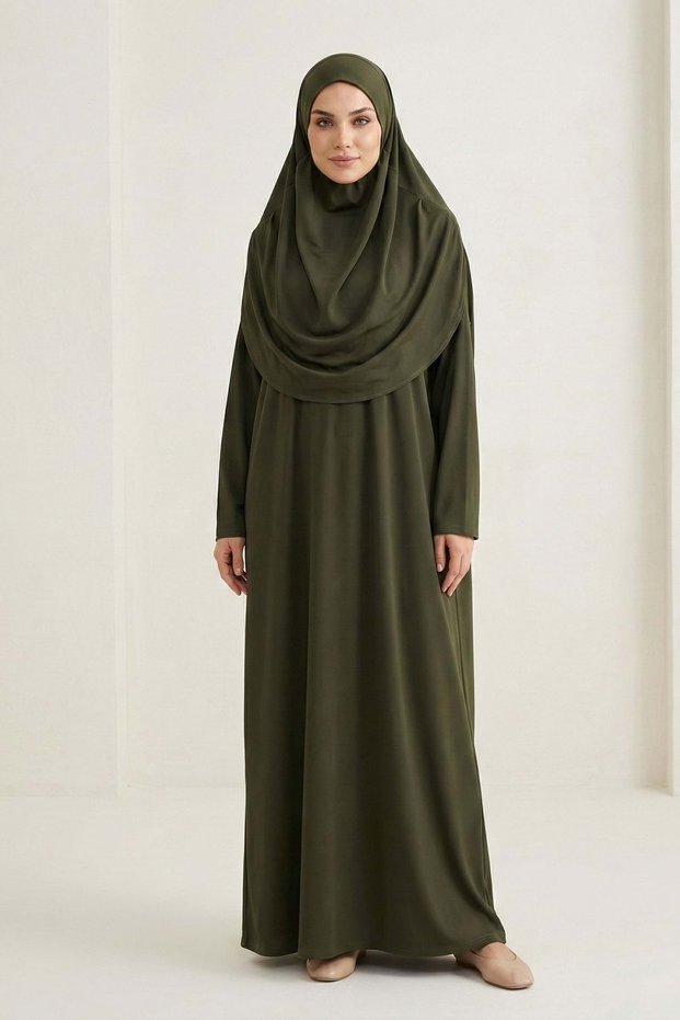 Practical Hijab Women's Prayer Dress M00802 Khaki