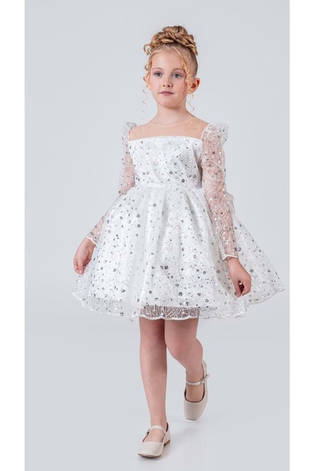 Ruche Lipa Girls' Evening Dress M00783 White