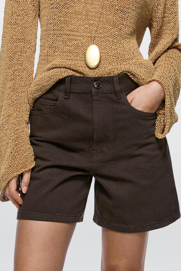 Orta bel denim şort - 2