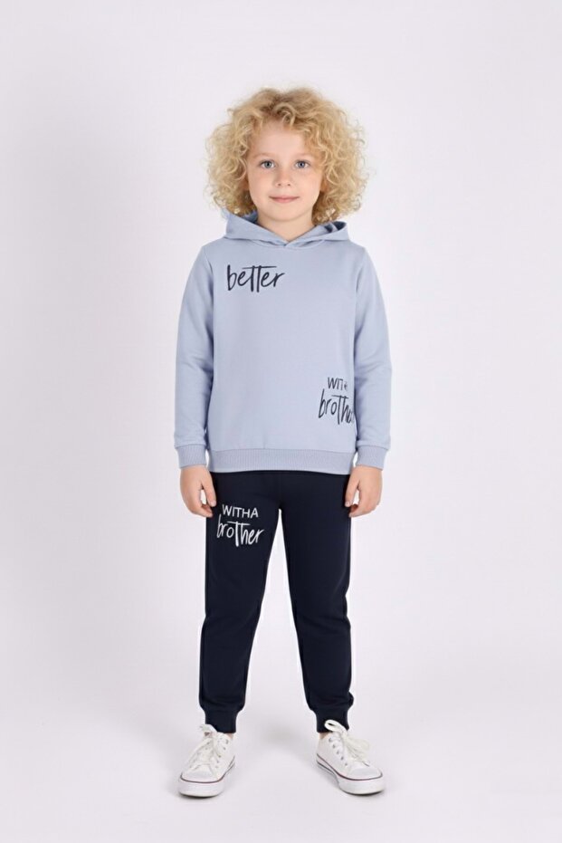 Printed boys' hooded tracksuit mnk0627 blue