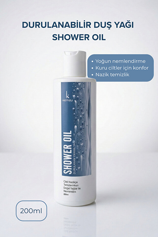 KEMZU Shower Oil -Kuru Cilt Nemlendirici ve Besleyici Durulanan Duş Yağı-200 ml