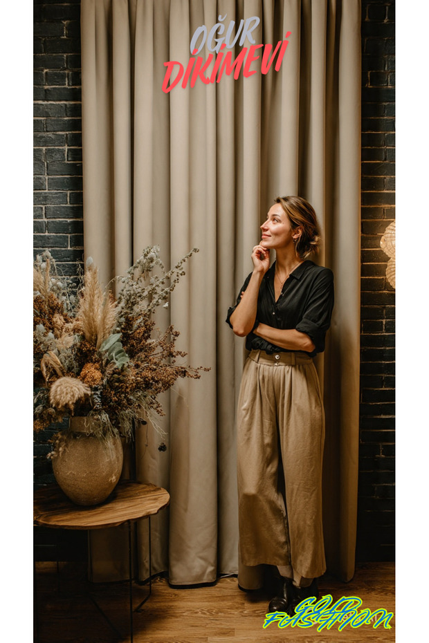 Blackout Lightproof Background Curtain Beige Non-Pleated Extrafoam Blackout Sunshade (Enxboy)