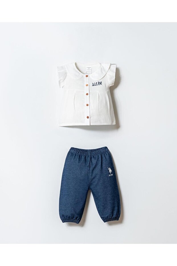 Baby Girl Muslin 2-Piece Set 100% Cotton Blouse & Two-Thread Pants Stylish Summer Combination