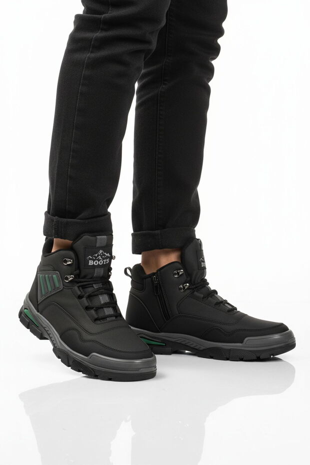 Black Green Zippered Unisex Outdoor Boots