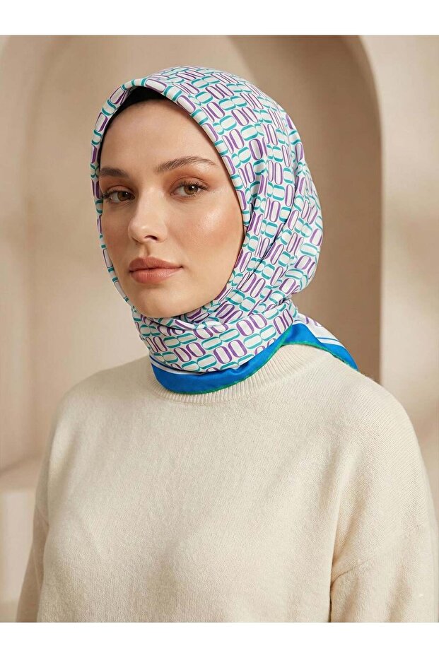 Silk Scarf - 9149D-35 - Sura - Blue, White, Purple