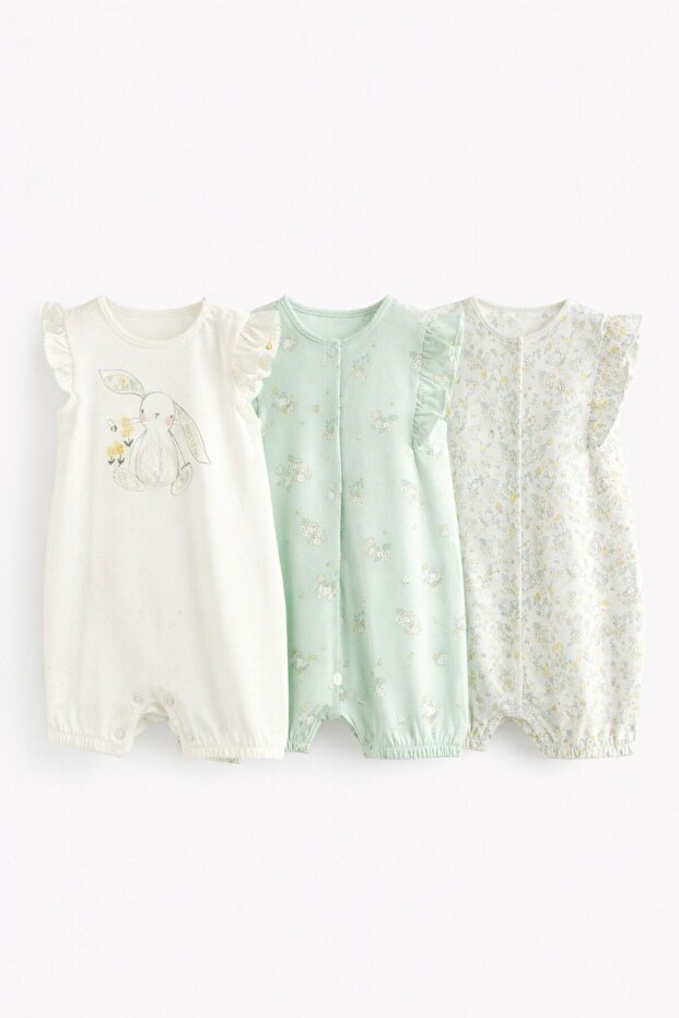 Cotton Piece Rabbit Patterned 3-Piece Jumpsuit Set