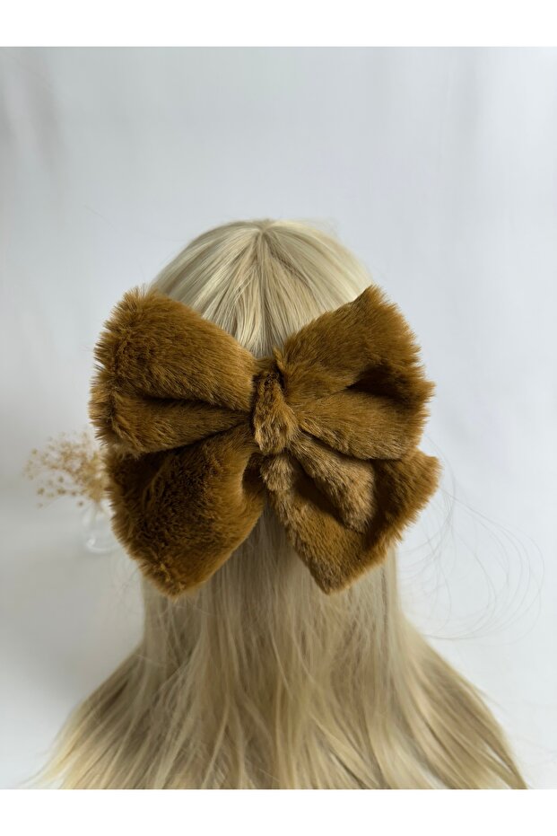 Light Brown Plush Bow Automatic Buckle