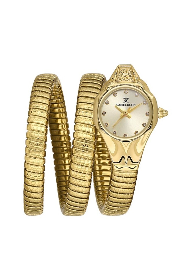Dk.13.10080-3 Snake Model Stone Design Steel Plated Gold Color Women's Wristwatch