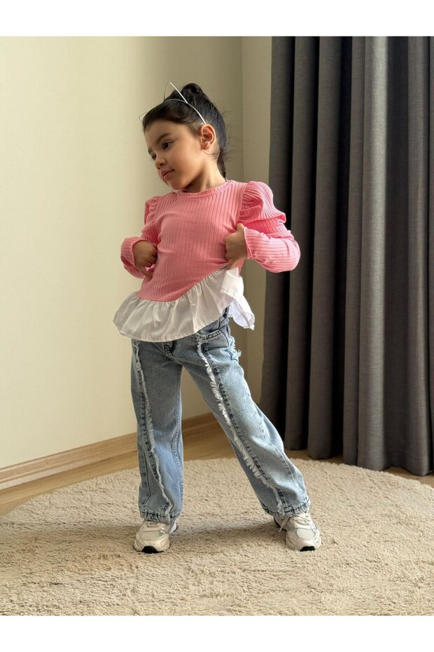 Eid Girls' Denim Pants Two-Piece Set
