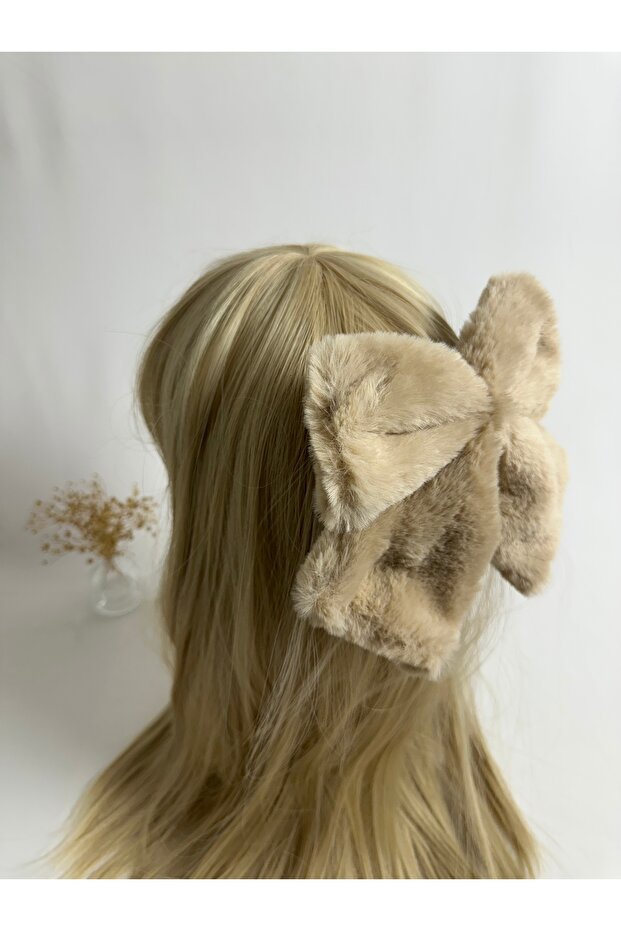 Beige Plush Bow Automatic Buckle - 2