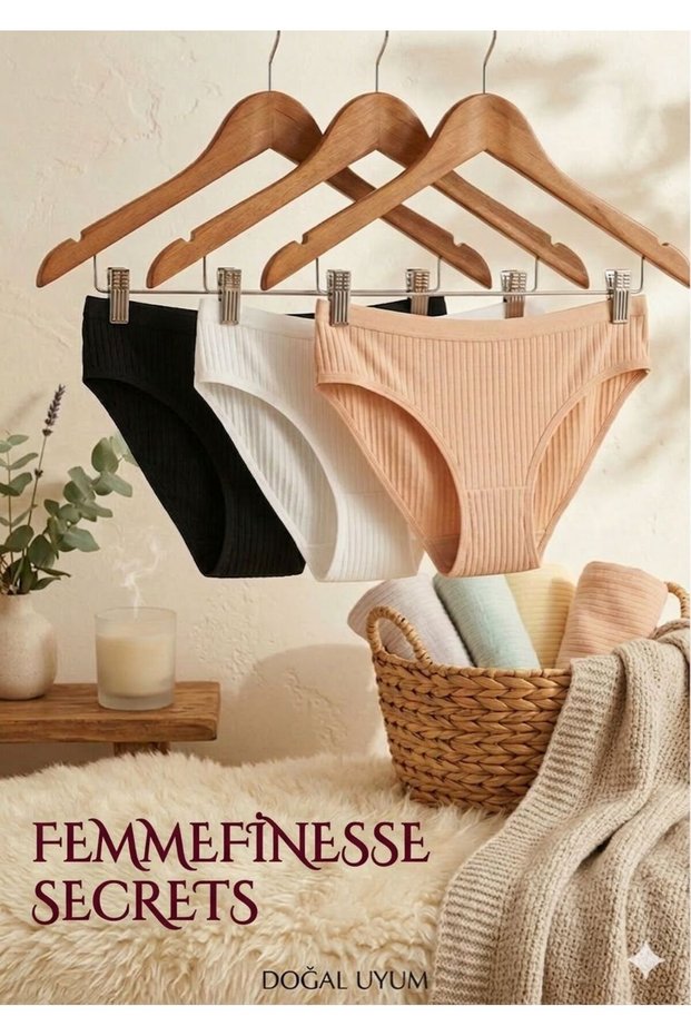 Women's Panties 95% Cotton Pack High Waist Corded Fabric Day Panties Black-White-Tan Color 3-Pack Panties