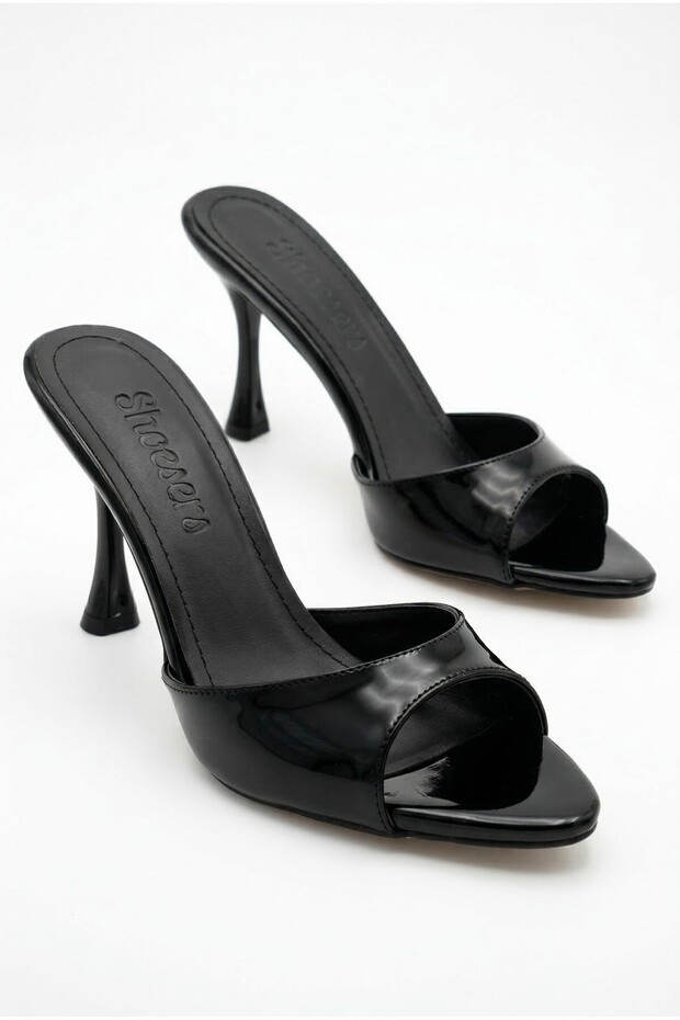 Women's Pointed Toe Thin High Heel Patent Leather Evening Dress Slippers