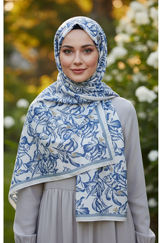 Vivid Floral Pattern Pure Touch Cotton Shawl 75X185Cm