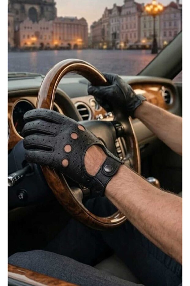 Deri,Siyah,Sürüş Eldiveni - 1