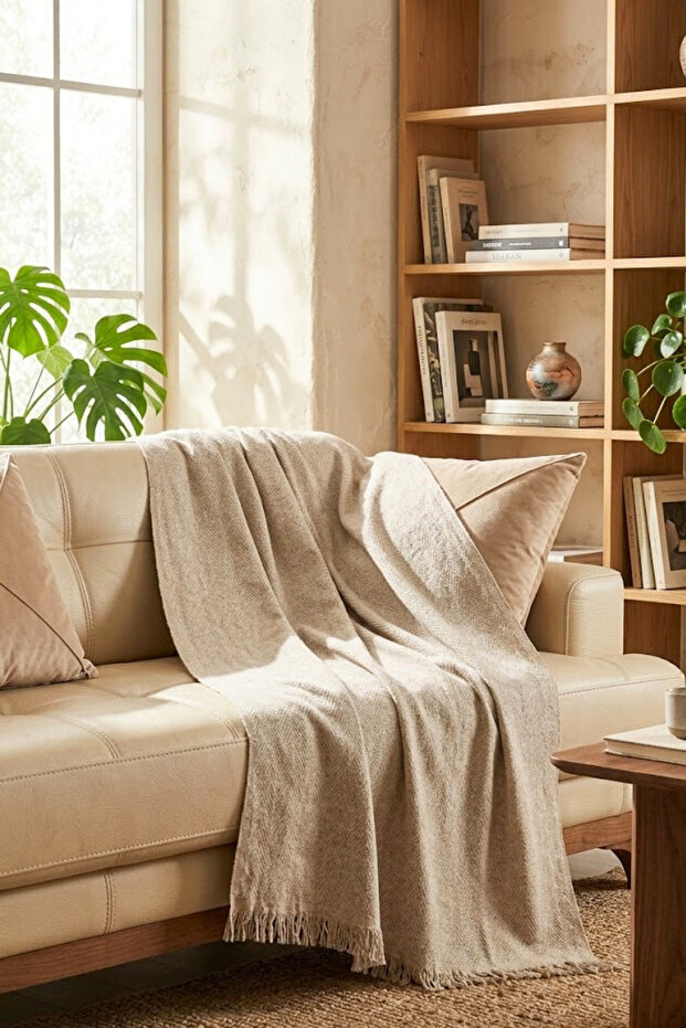 100% Cotton Buldan Handmade B Herringbone Patterned King Size P Tasseled K Sofa Cover 180X300 cm