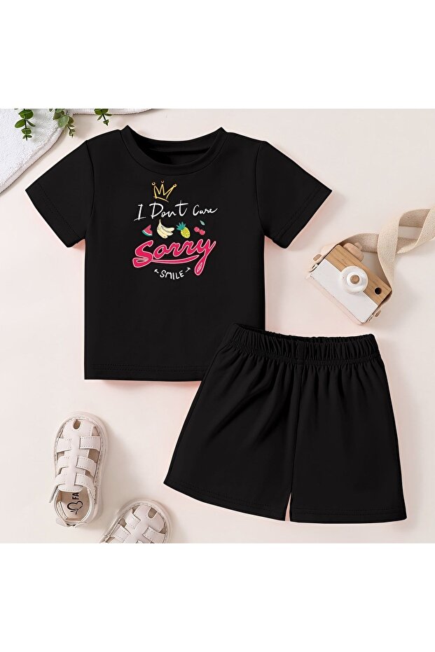 Smile Printed Children's T-Shirt Shorts Top-Down Combination Set